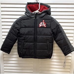 NIKE AIR JORDAN Boys Size 8-10 Hooded Puffer Jacket Winter Coat Jumpman Black